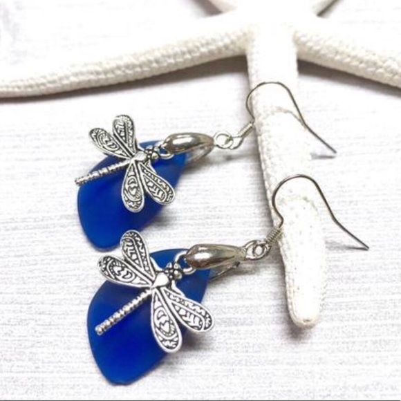 Dragonfly Earrings, Sea Glass, Butterfly, Insect - Picture 4 of 9